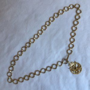 Vintage metal chain belt with Knight and Royal Crown decorative charm